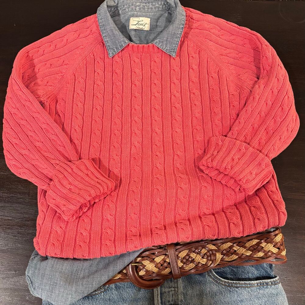 Vintage L.L. Bean Women’s Classic Cable-Knit Sweater – Pink size Small